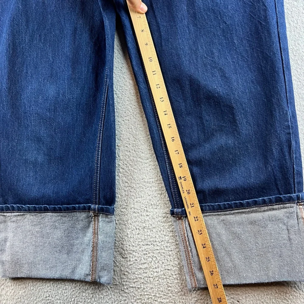 Kate Spade New York Wide Leg Cuffed Jeans Dark Wash Denim Cropped Blue Womens 8